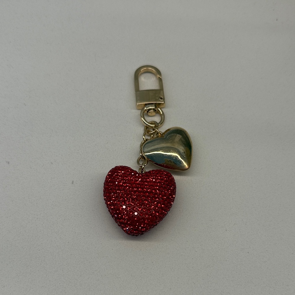 Gold and Red Crystal Heart Bag Charm